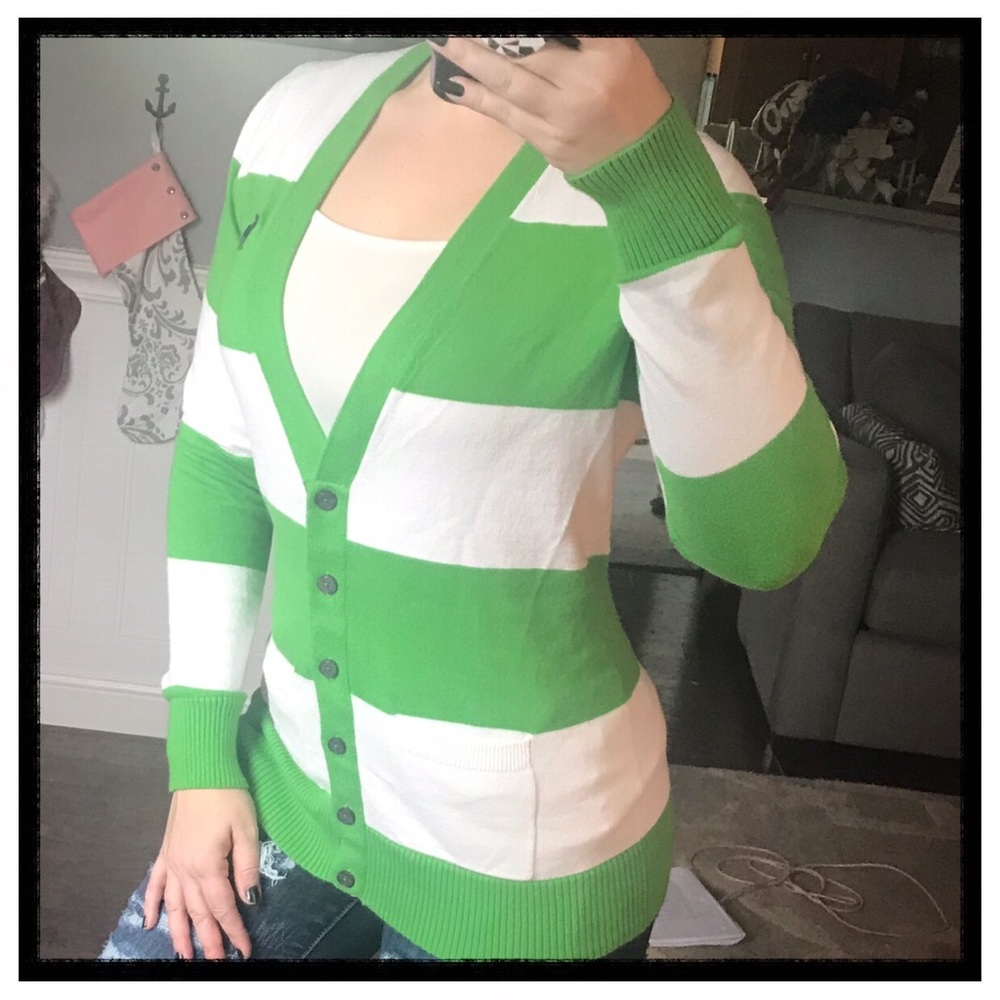 Abercrombie green stripe cardigan size Large